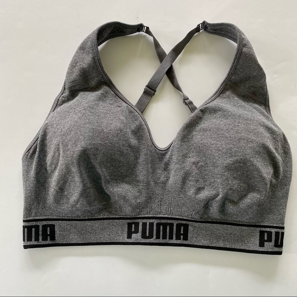 PUMA Grey Sports Bra XL Workout Gym Bra Active Padded